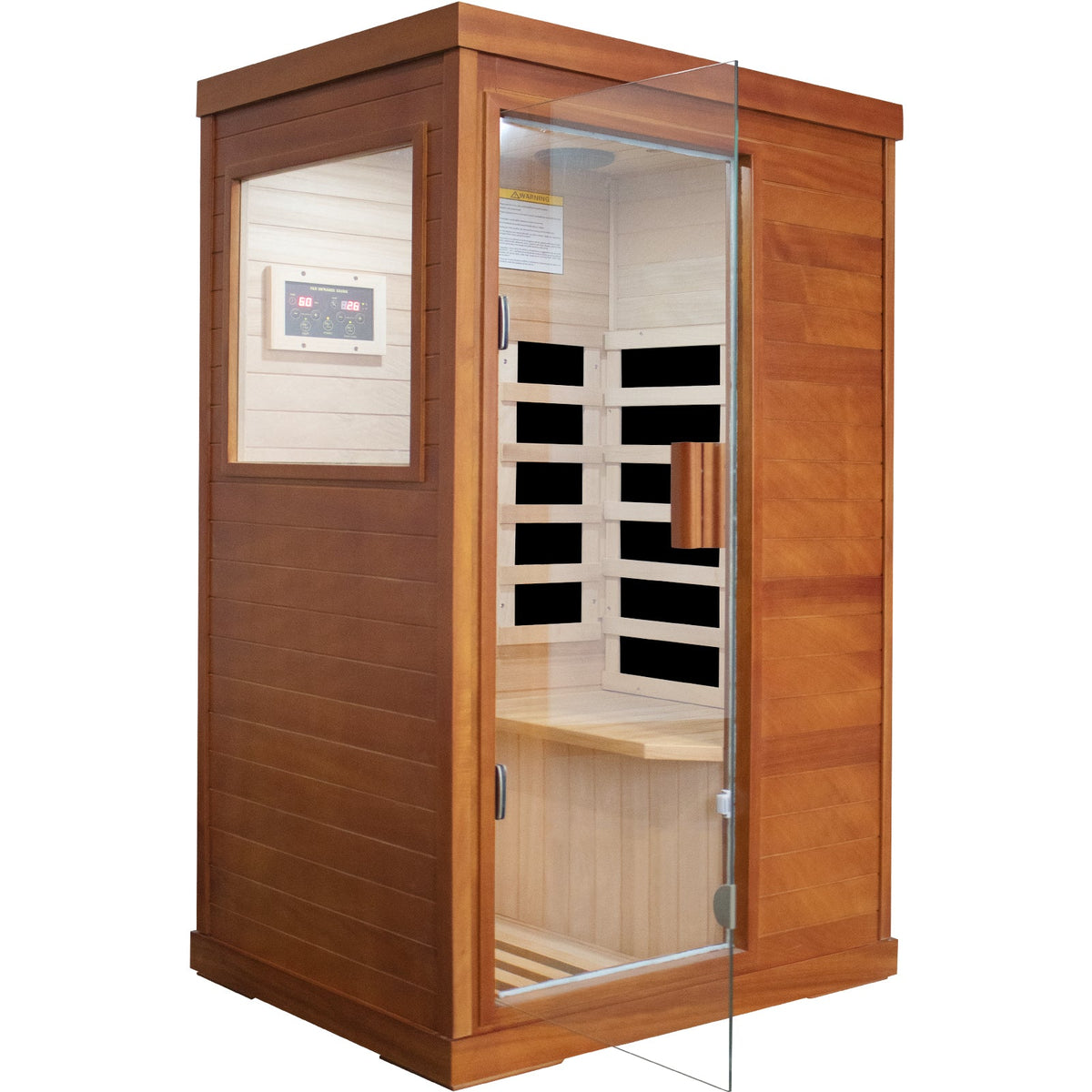 Solid Wood - 1 Person Infrared Sauna with Broad-Spectrum Heating Plates - Natural