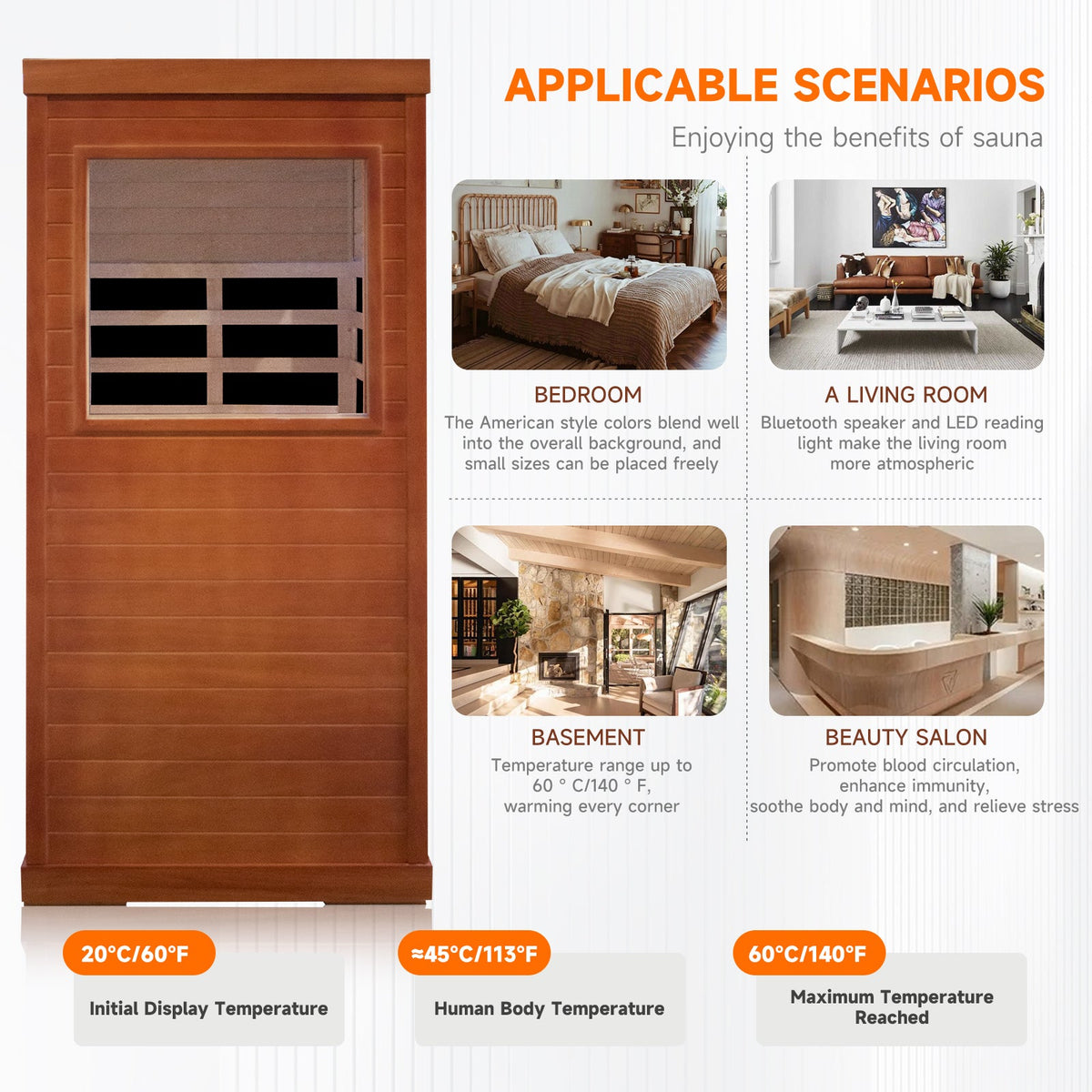 Solid Wood - 1 Person Infrared Sauna with Broad-Spectrum Heating Plates - Natural