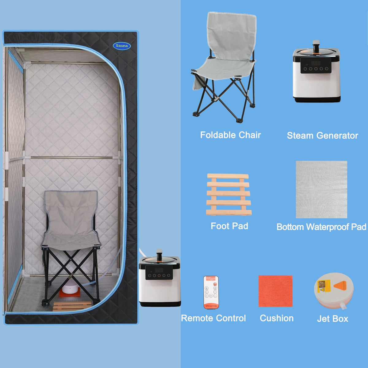 Full Size Portable Steam Sauna Tent with Stainless Steel Frame - Black