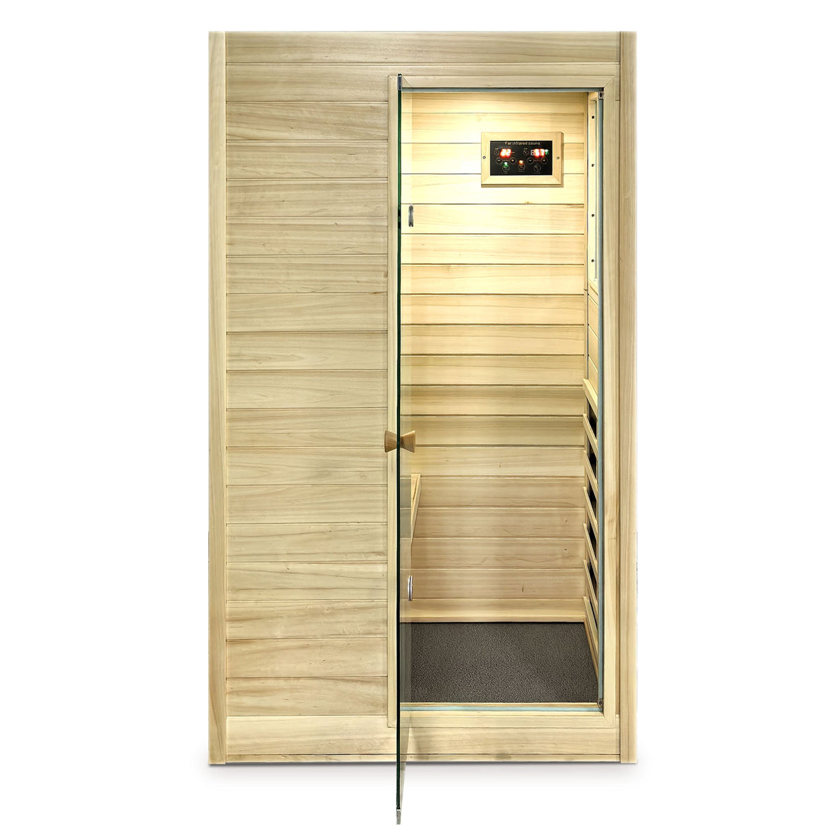 Far Infrared 1 Person Sauna with 5 Heating Panels - Wood and Glass