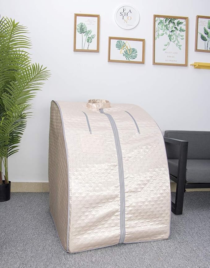Smartmak Far Infrared Sauna, Full Body One Person Portable SPA Set with Time & Tempreture Remote Control, Heating Foot Pad and Foldable Reinforced Chair (L 27.6ββ x W 31.5ββ x H 37.8ββ)- Pearl Pink