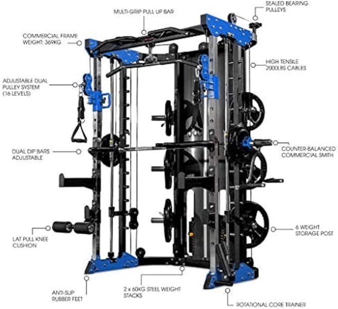Smith Machine, Cables with Built in 160 kg Weights
