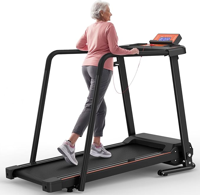 Foldable Walking Treadmill for Seniors with Long Handrails, APP Control & 3D Virtual Scenes β 3.0HP Quiet Motor, 300 lb Capacity, Shock Absorption β Ideal for Home, Office & Small Spaces