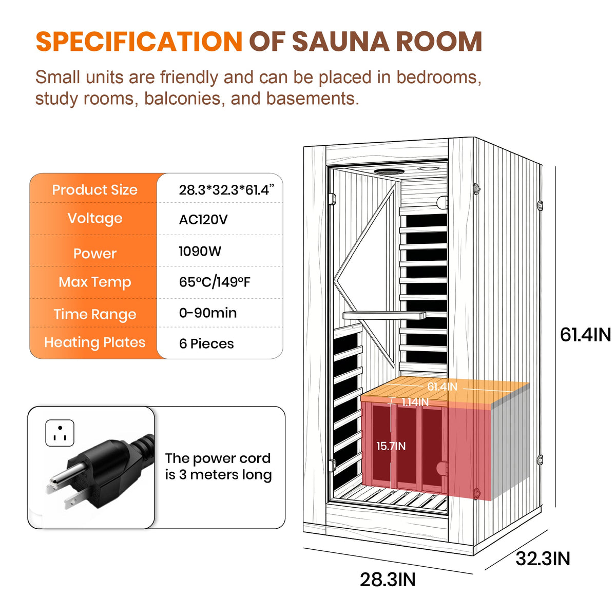 Chilean Pine Indoor Far Infrared Sauna – 1090W