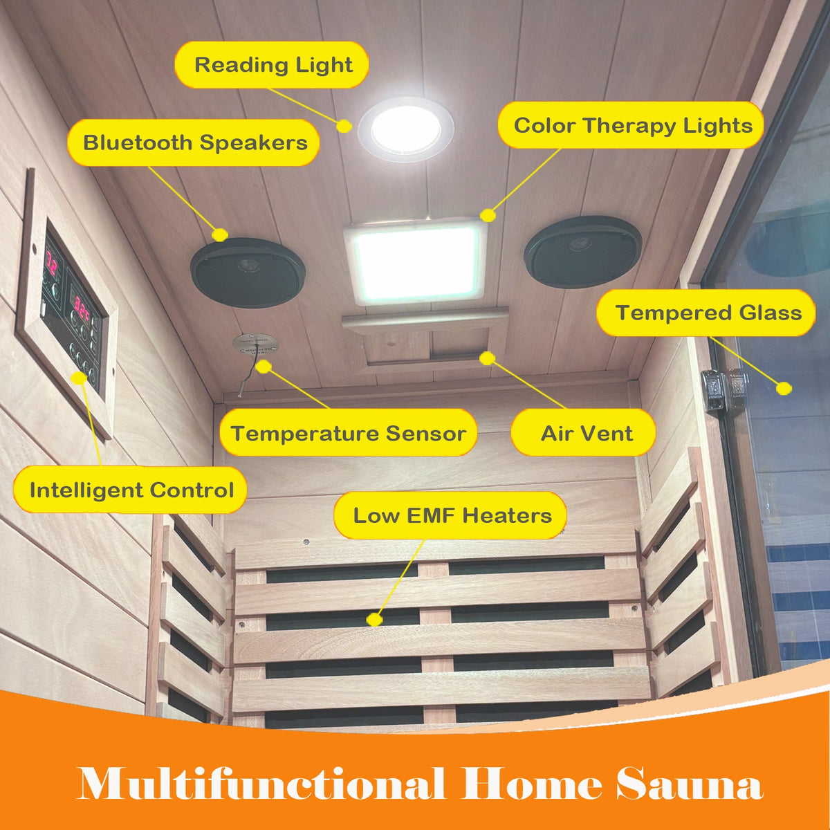 1-Person Far Infrared Sauna with Low EMF, Bluetooth & Chromotherapy