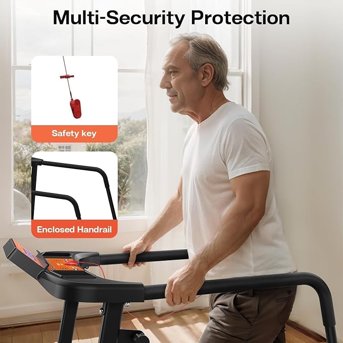 Foldable Walking Treadmill for Seniors with Long Handrails, APP Control & 3D Virtual Scenes β 3.0HP Quiet Motor, 300 lb Capacity, Shock Absorption β Ideal for Home, Office & Small Spaces
