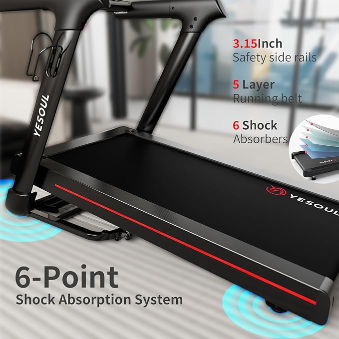 Yesoul Walking Treadmill for Seniors with Long Handrails – 4 Major Safety Protections, Emergency Stop Button, Treadmill for Home 300 lbs Capacity, Recovery Walking Machine with LED Display