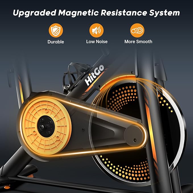 Exercise Bike, Magnetic Resistance/Brake Pad Stationary Bike with Exclusive App, 300lb Weight Capacity Indoor Bike with Soft Seat Cushion, Silent Belt Drive, Heavy Flywheel and LCD Monitor