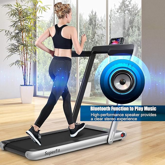 GYMAX Walking Pad, 2.25HP Foldable Treadmill with Smart App & Remote Control, Bluetooth LED Monitor, Small Spaces Compact Running Machine, Folding Portable Under Desk Treadmill for Home Office