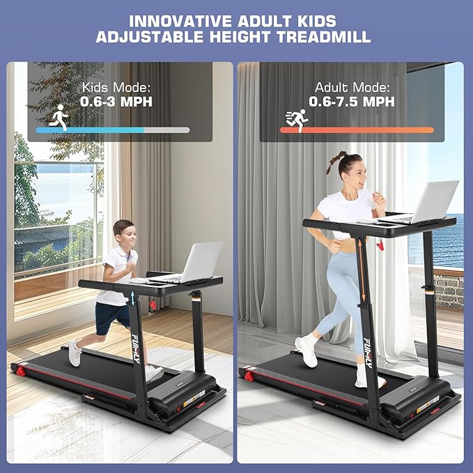 Treadmill with Desk Workstation & Adjustable Height, 300 LBS Weight Capacity, Folding Treadmill with 3 Level Incline, Bluetooth Speaker & App, Portable 2.5HP Walking Pad with Desktop for Home Office