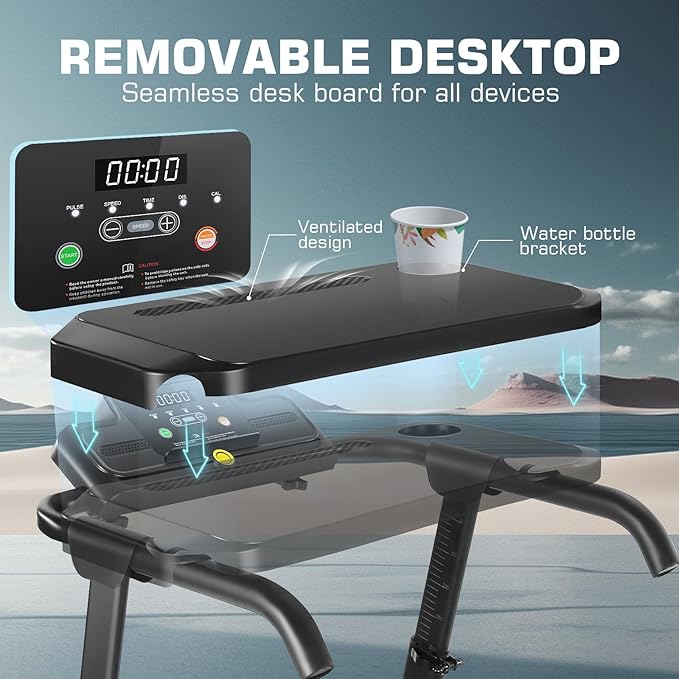 ANCHEER 2025 Premium Treadmill - 3.5HP Treadmills 350+ LBS Weight Capacity- 3-Level Incline, Foldable Design, Adjustable Height with Desk & Pulse Sensor - Perfect for Home Office & Family Workouts