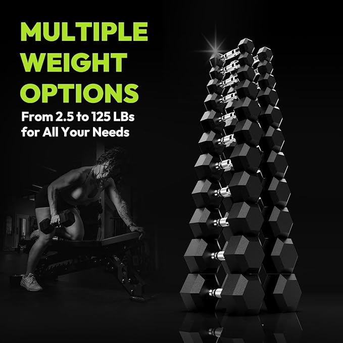 Hex Dumbbell Sets with Rack, 60-550 lb Rubber Encased Exercise & Fitness Dumbbells Set with Rack Option, Hand Weight for Strength Training, Weight Dumbbells