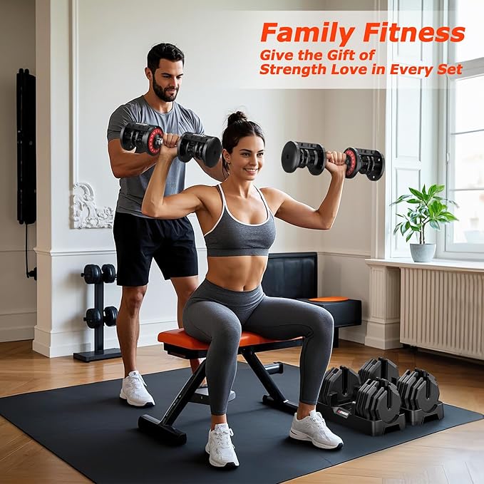 Adjustable Dumbbells Set of 2, 1 Hand Adjustable Weights Dumbbells Set, 5 in 1/10 in 1 Free Dumbbell with Anti-Slip Texture Handle, 25/55/80lb Pair Weight Set For Home Gym Suit both Men and Women