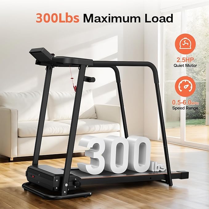 Foldable Walking Treadmill for Seniors with Long Handrails, APP Control & 3D Virtual Scenes β 3.0HP Quiet Motor, 300 lb Capacity, Shock Absorption β Ideal for Home, Office & Small Spaces