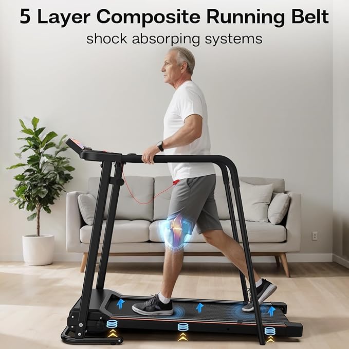 Foldable Walking Treadmill for Seniors with Long Handrails, APP Control & 3D Virtual Scenes β 3.0HP Quiet Motor, 300 lb Capacity, Shock Absorption β Ideal for Home, Office & Small Spaces