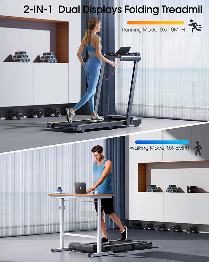 Walking Pad Treadmill with 12% Incline, 4 in 1 Folding Treadmill for Home/Office with Handle Bar, 2.5HP Under Desk Treadmills Portable Walking Pad with App & Bluetooth Speaker, 0.6-10MPH