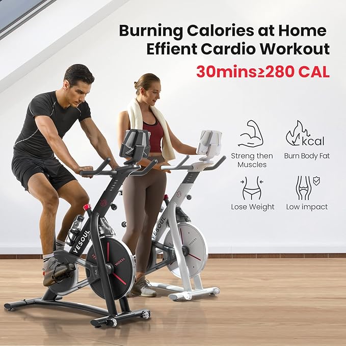 Yesoul Black Exercise Bike for Home,Smart White Cycling Bike Magnetic Stationary Bike, Low Noise Indoor Cycling Bike for Home Gym Electric Stationary Bike with Tablet Mount & Comfortable Seat Cushion for Women Apartment Workout Bike for Fitness