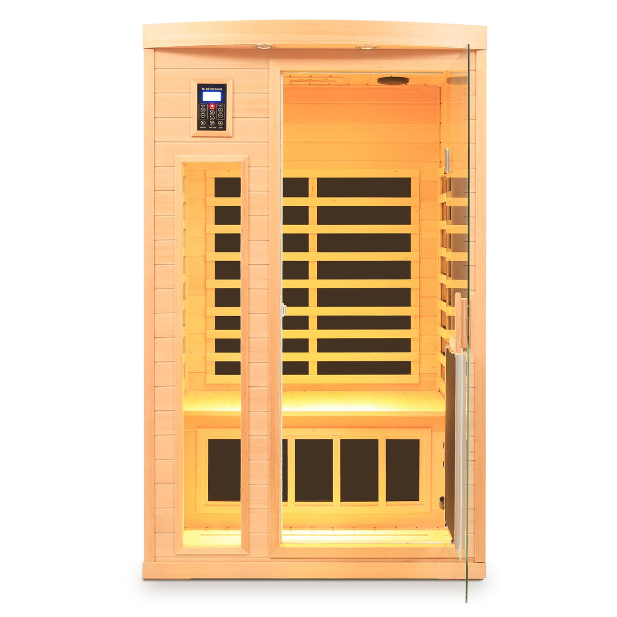 Low EMF Hemlock Wood Far-Infrared Two-Person Sauna Room with Bluetooth – Natural Finish