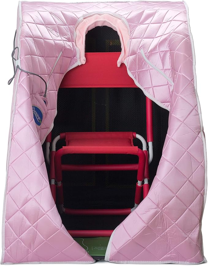 Durasage Personal Ultra Low EMF Portable Infrared Sauna Spa for Home – 30-Min Timer, Handheld Remote, Heated Footpad, and Chair (Light Pink)