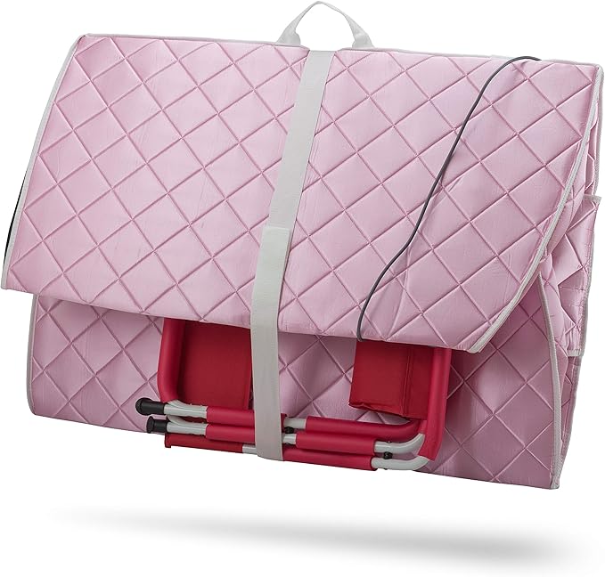 Durasage Personal Ultra Low EMF Portable Infrared Sauna Spa for Home – 30-Min Timer, Handheld Remote, Heated Footpad, and Chair (Light Pink)