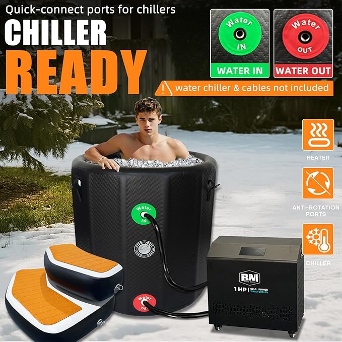 Inflatable Ice Bath Tub for Athletes, Cold Plunge Recovery Tub with Non-Slip Step, Insulated Lid, EVA Groundsheet, Backpack, 115 Gallon Capacity, 39" x 39" x 35.4", Portable Durable Design