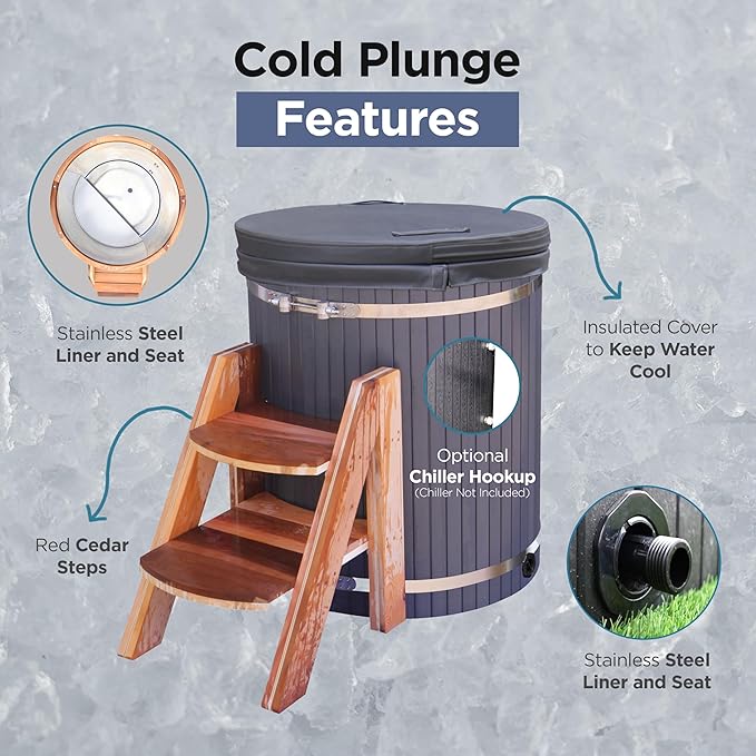 Ice Bath Tub | Cold-Plunge Therapy | Cold Plunge Tub | Up-Right Ice Bath | 118 Gallon Water Capacity | Steps & Cover Included | 37.5” x 33.25”