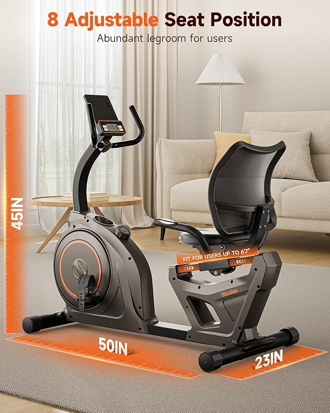 Niceday Recumbent Exercise Bike, Recumbent Bike for Home, Recumbent Stationary Bike 400LBS Weight Capacity, Magnetic Recumbent Bike with Smart APP, LCD Monitor, Heart Rate Handle