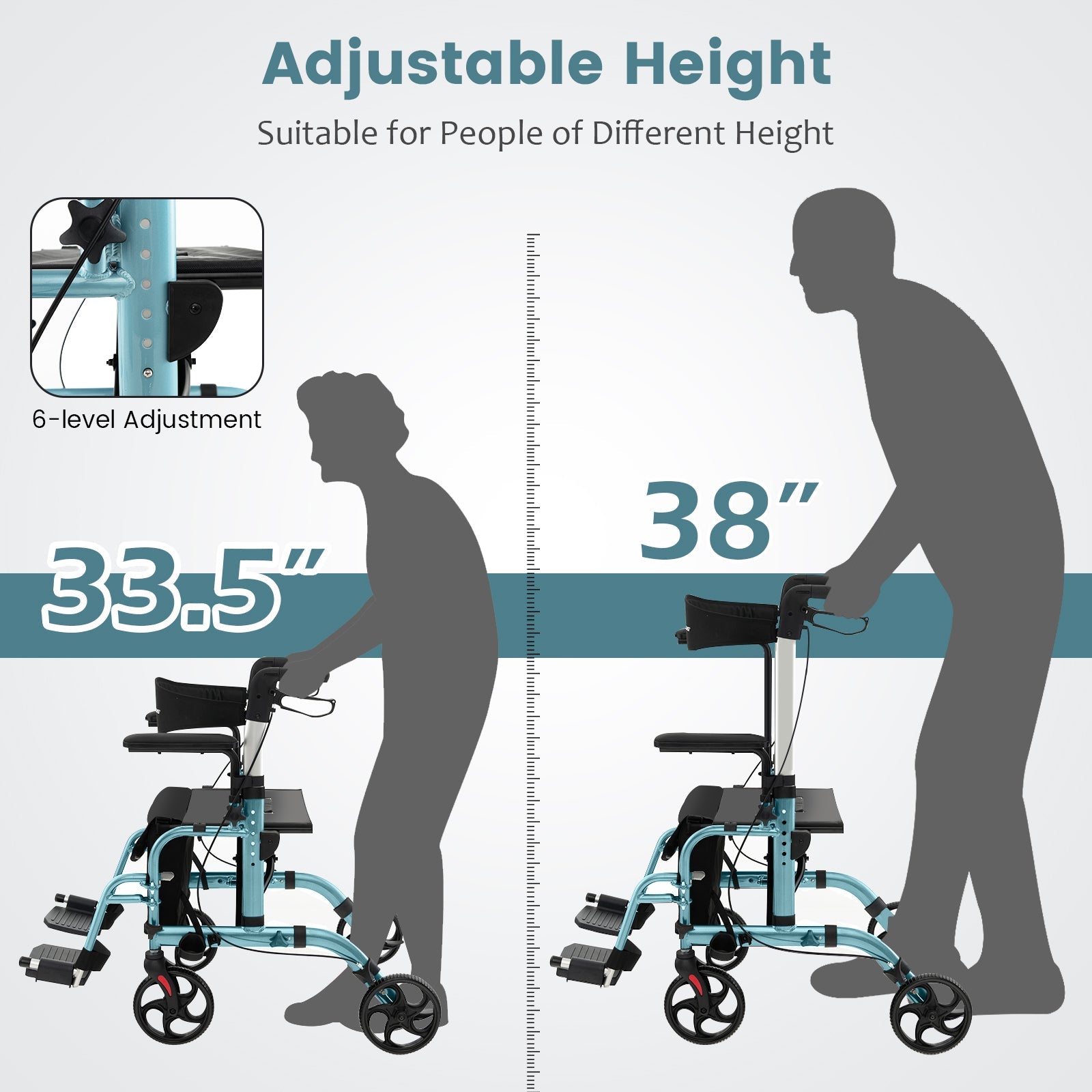 Folding Rollator Walker with Seat and Wheels Supports up to 300 lbs-Navy