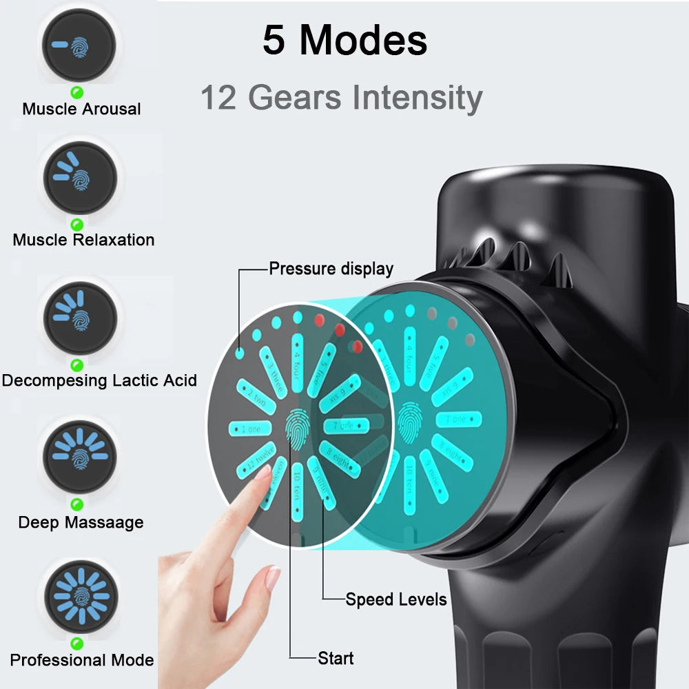 24V Lcd Touch Adjustment 12 Gears Lcd Screen Sports Muscle Deep Tissu Fascia Mini Massage Gun With Lcd Display