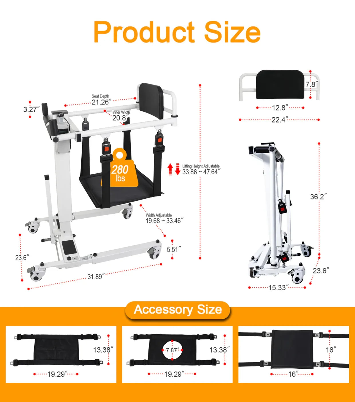 Electric Patient Lift Transfer Chair, Transport Device for Elderly Home Use, Disability Aid Product for Adults, Caregiver Supplies