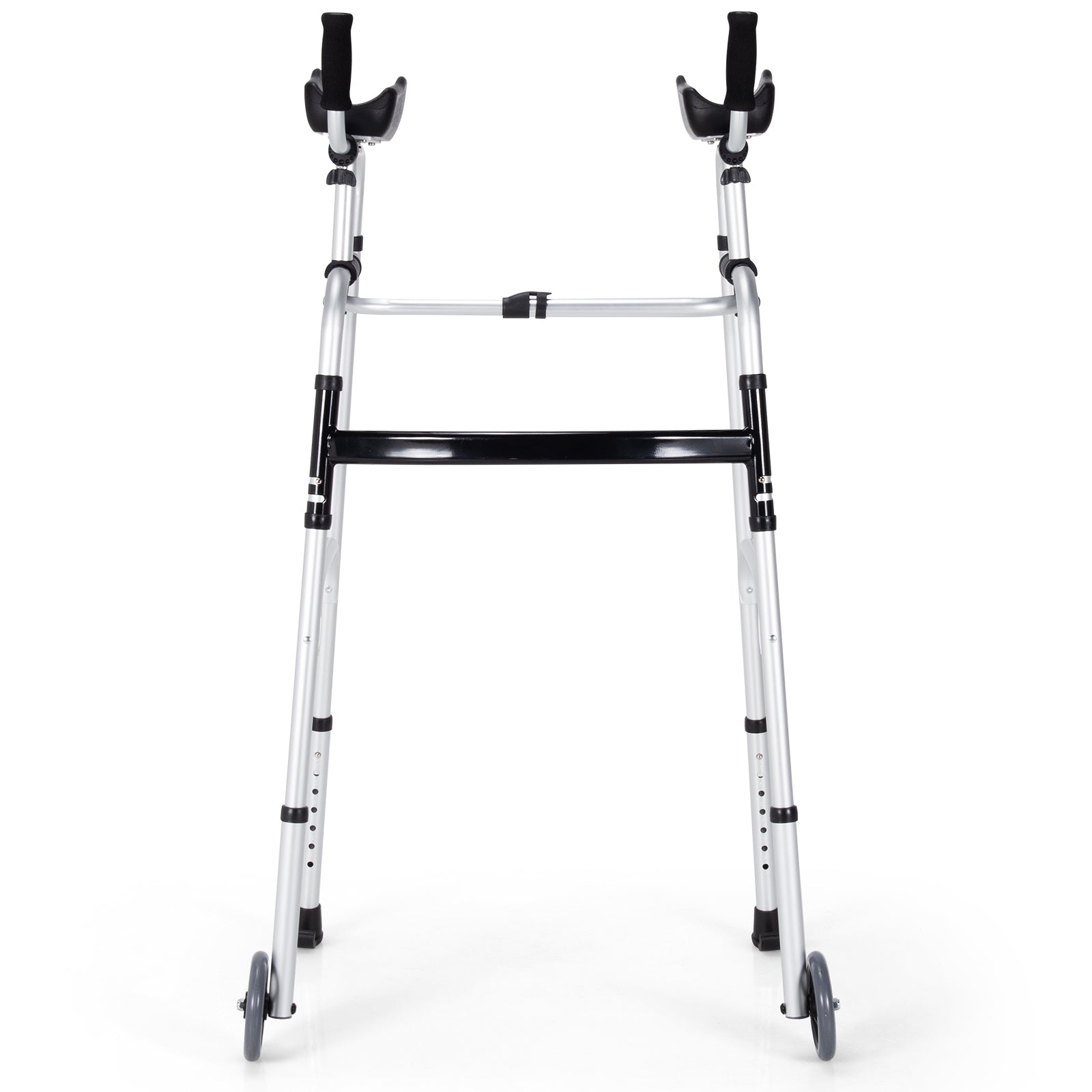 Folding Height Adjustable Walking Frame with Armrest Support-Silver