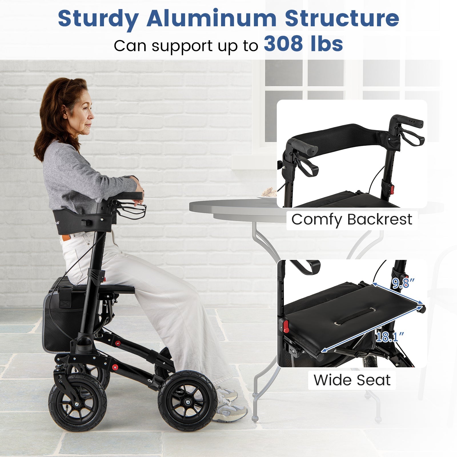 Folding Rollator Walker for Seniors with Seat for All Terrain