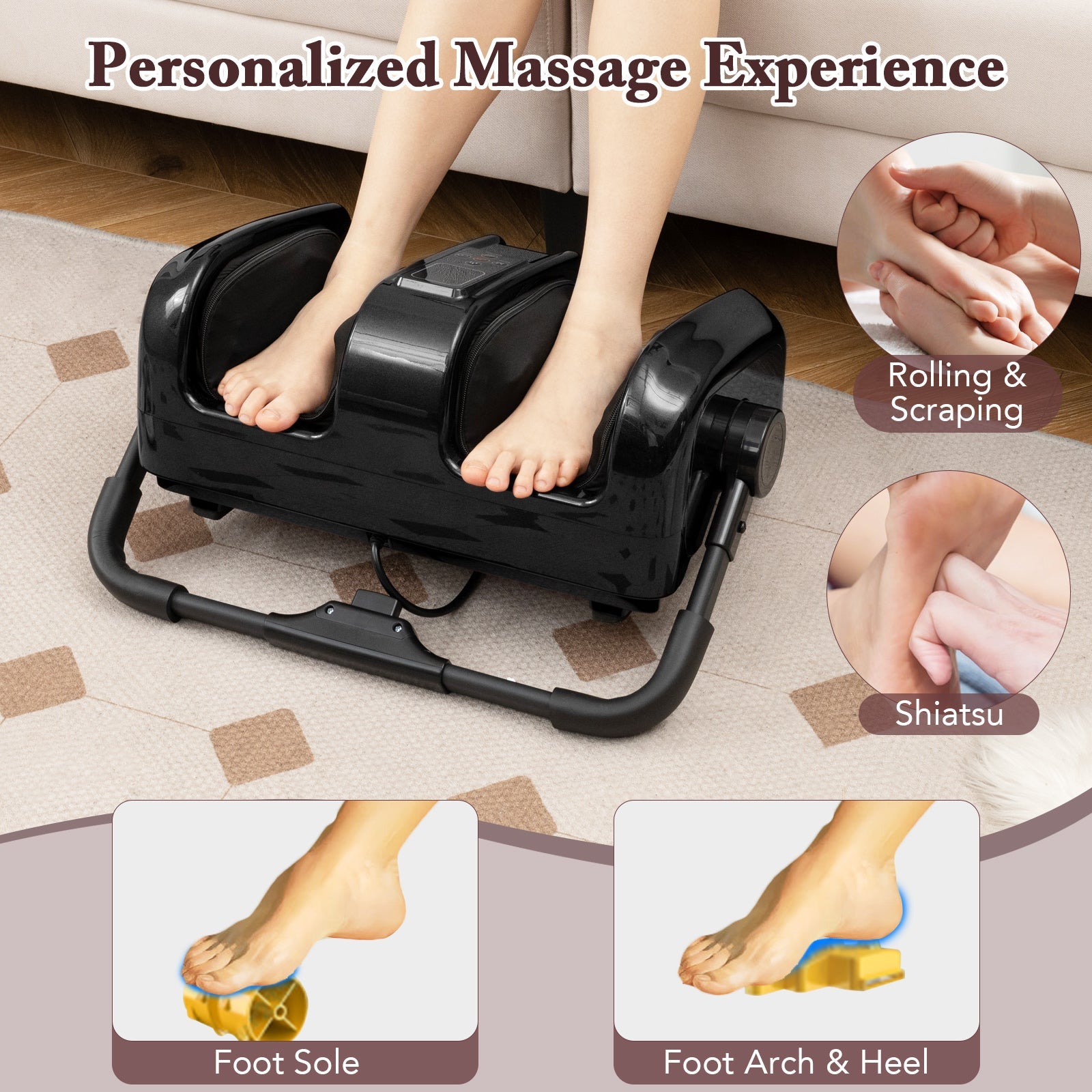 Foot and Calf Massager with Heat Shiatsu Deep Kneading Rolling Smart Electric Leg Massager