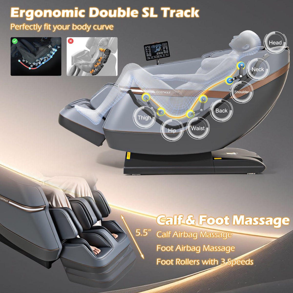 Relaxation 48 - Full Body Zero Gravity Massage Chair SL Track Recliner with Touch Screen