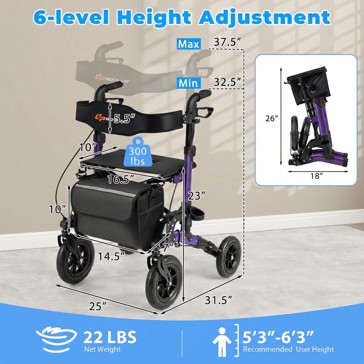 Rollator Walker for Seniors Folding Rolling Walker with Seat