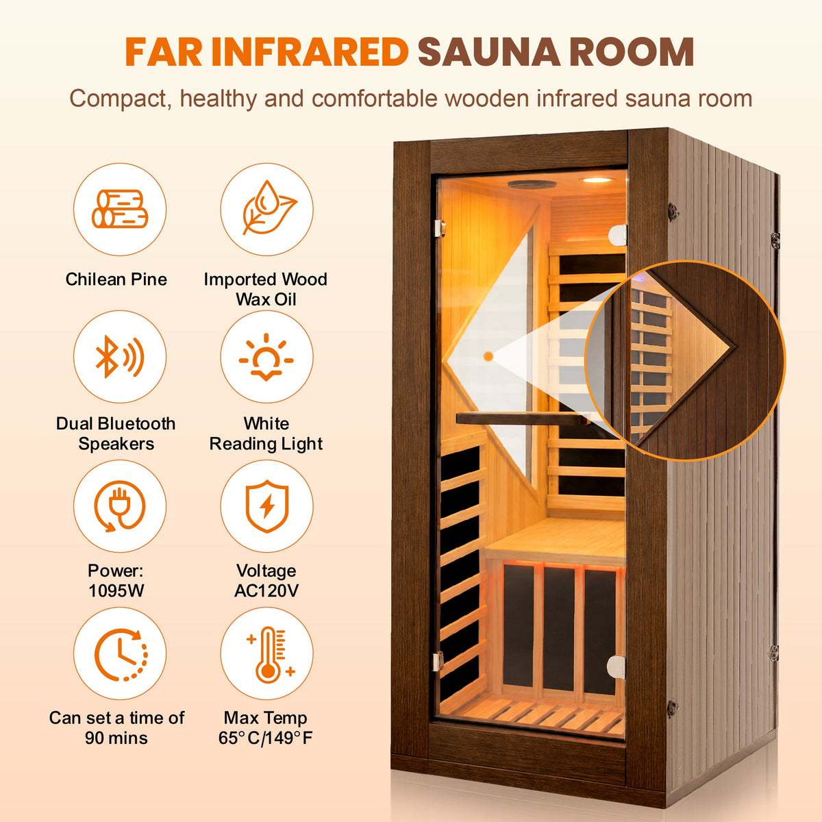 Chilean Pine Indoor Far Infrared Sauna – 1090W