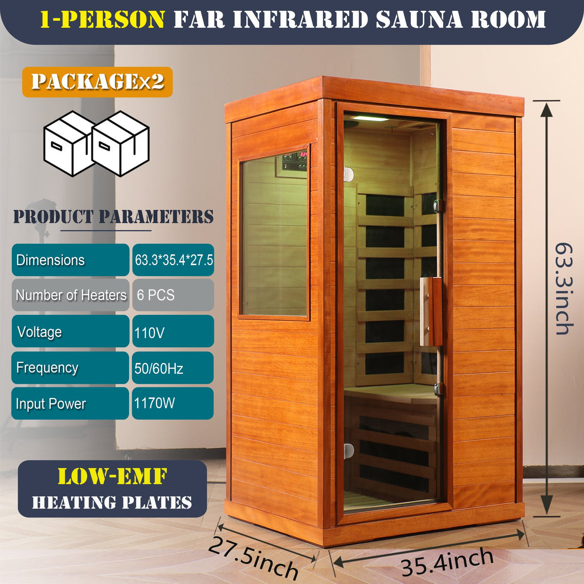 1-Person Far Infrared Sauna with Low EMF, Bluetooth & Chromotherapy
