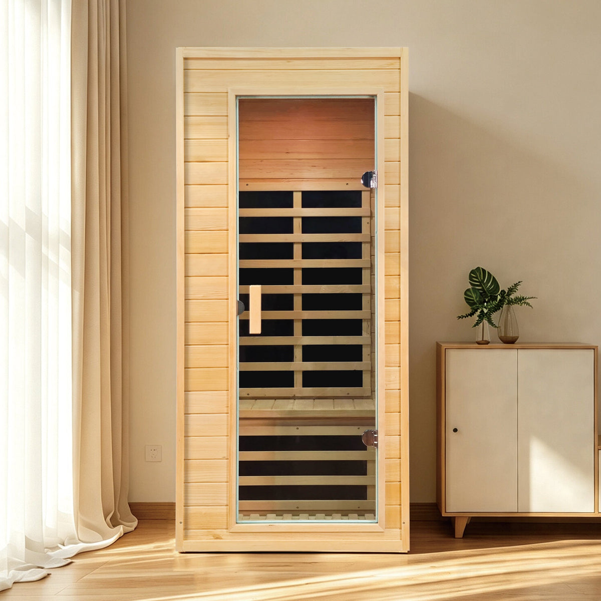 Hemlock Wood One-Person Indoor Sauna Room with Far Infrared Technology