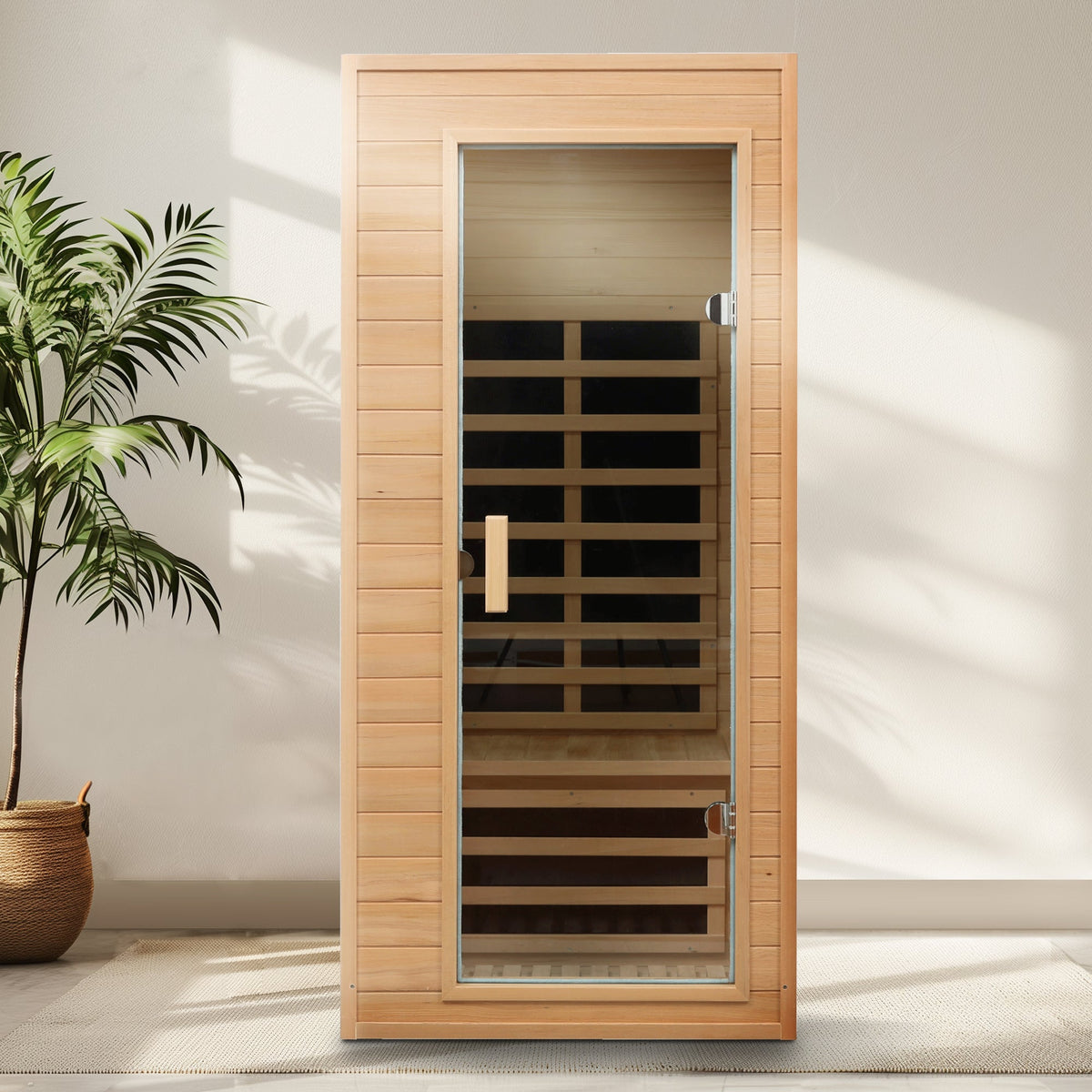 Hemlock 1-Person Infrared Sauna with Bluetooth & LED Lighting - Natural Wood