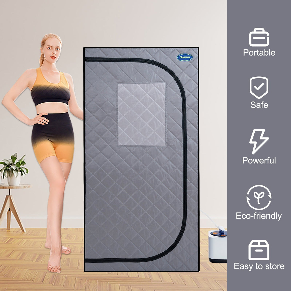 Portable Grey Steam Sauna Tent with Remote Control and Chair