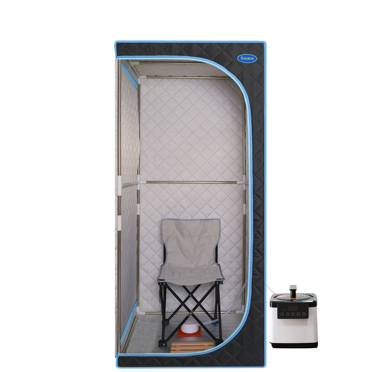 Full Size Portable Steam Sauna Tent with Stainless Steel Frame - Black