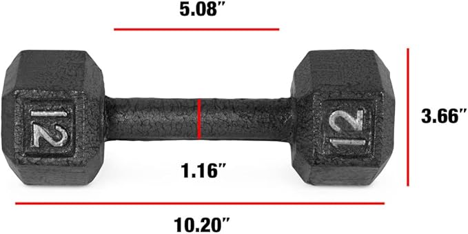 WF Athletic Supply Cast Iron Solid Hexagon Gray/Black Dumbbells, Strength Training Free Weights Set of 2 for Women and Men, Hand Weights Sold by Pairs, Multi-Select Size Options Available