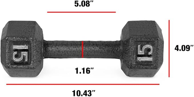 WF Athletic Supply Cast Iron Solid Hexagon Gray/Black Dumbbells, Strength Training Free Weights Set of 2 for Women and Men, Hand Weights Sold by Pairs, Multi-Select Size Options Available