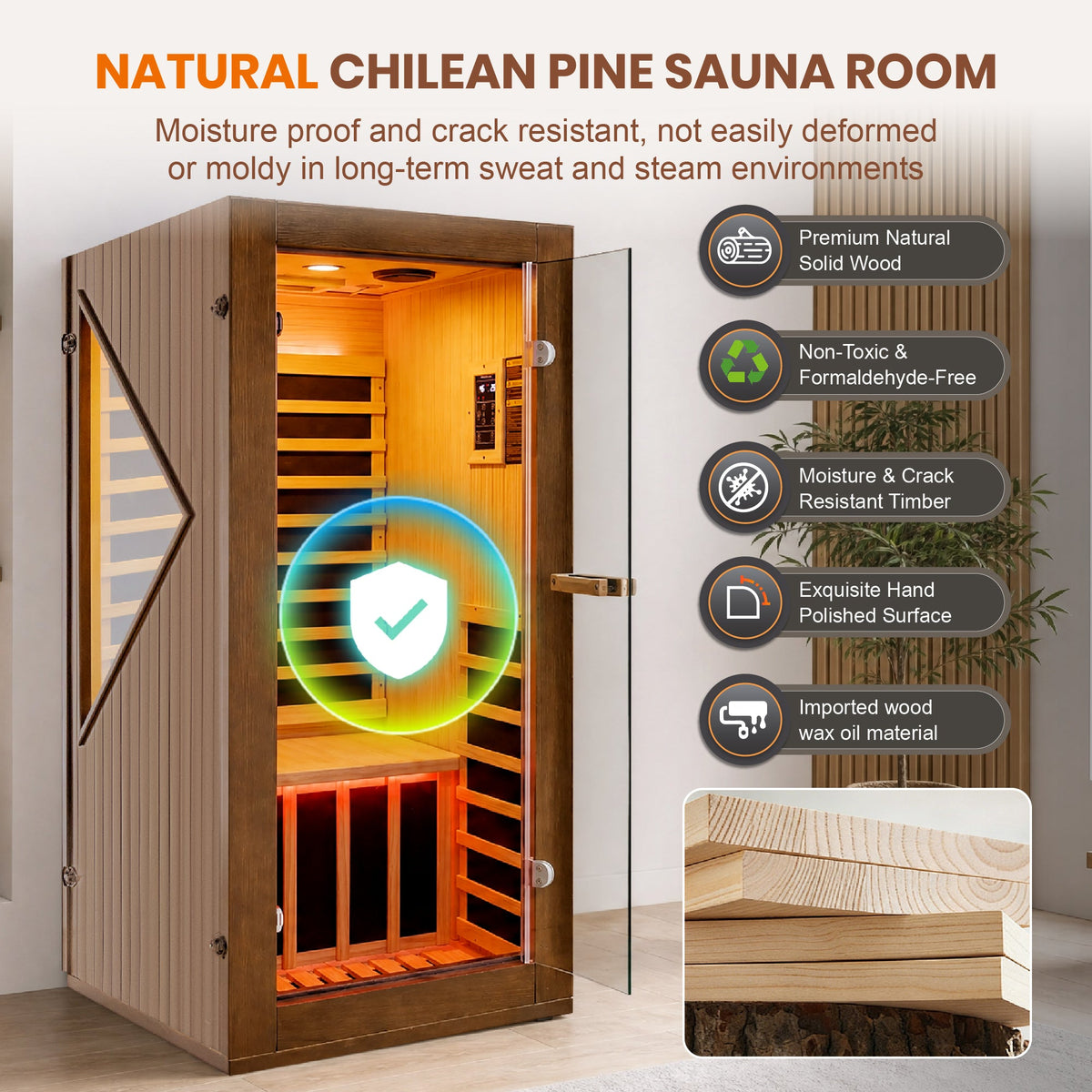 Chilean Pine Indoor Far Infrared Sauna – 1090W