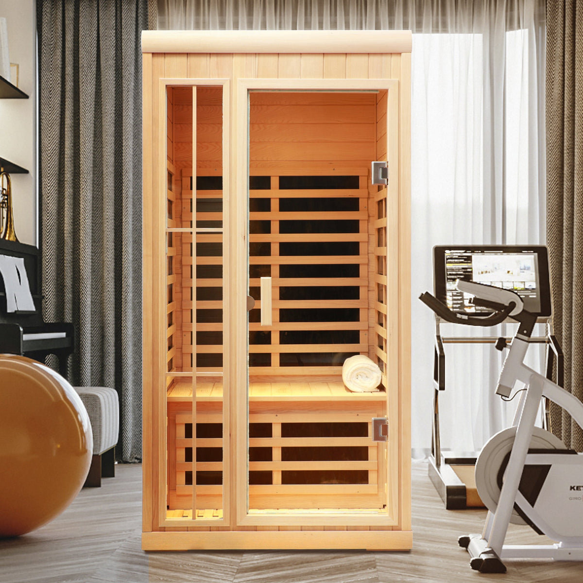 Deluxe One Person Far Infrared Hemlock Sauna Room with LED Lights - Hemlock