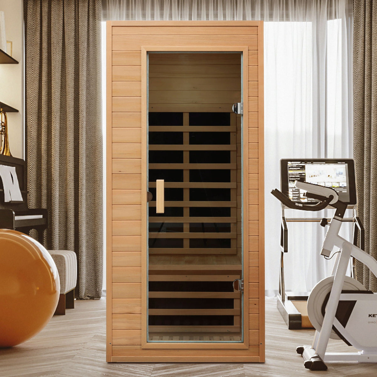 Hemlock Far Infrared Roof Embedded Indoor Sauna Room with LCD Controls - Light Brown