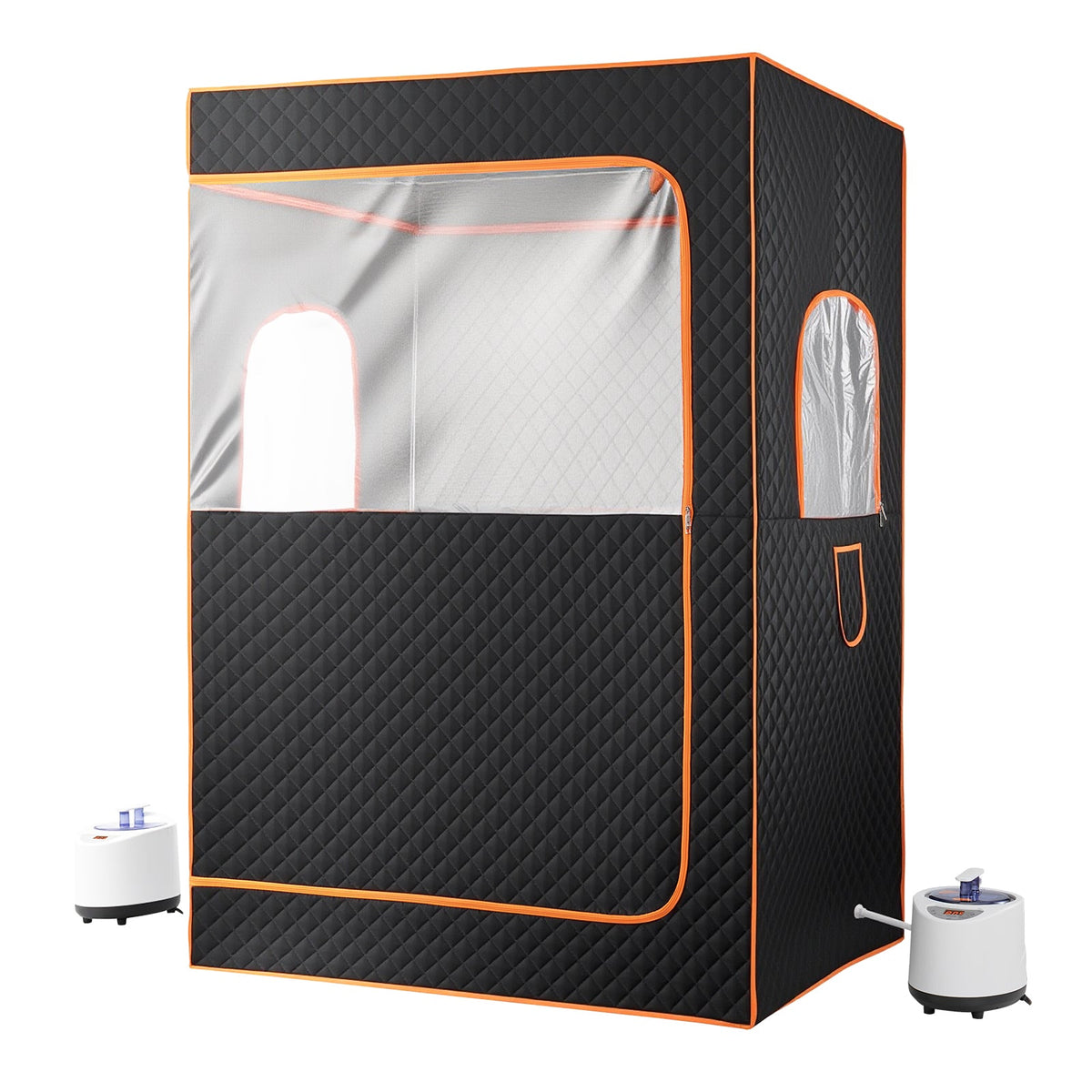 2-Person Portable Steam Sauna Tent with Folding Chairs – Black