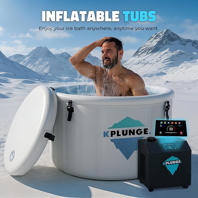 Arctic Fox 39" 1-Person Inflatable Cold Plunge Ice Bath or Hot Tub with 3/4 HP Chiller and Heater, PVC Insulated Lid, Hand Pump, Repair Kit, 88-Gallon Capacity, Indoor/Outdoor Tub – Gray