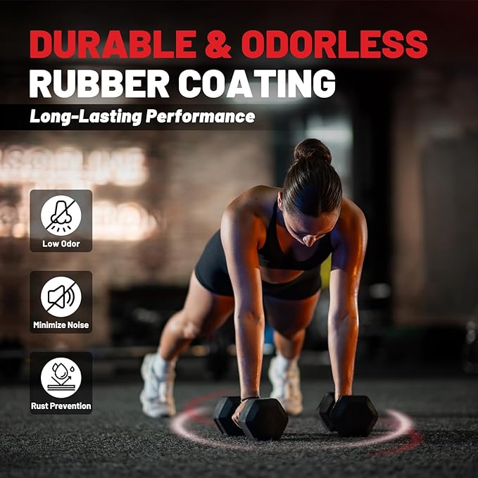 PAPABABE Hex Dumbbell Sets with Rack, 60-550lb Rubber Coated Dumbbell Weight Set and Storage Rack, Multiple Options Hand Weights for Strength Training
