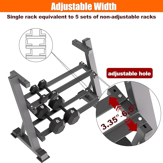 3 Tier Dumbbell Rack, 1200LBS Capacity Weight Rack for Home Gym Dumbbells & Kettlebell, Heavy-Duty Multilevel Free Weight Holder Storage Organizer, Dumbell Rack Stand Only